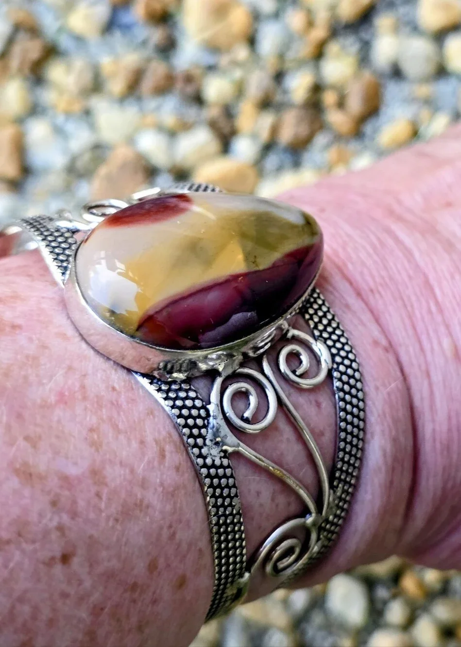 Mookaite Gemstone Cuff Bracelet In 925 Sterling Silver (Adjustable)